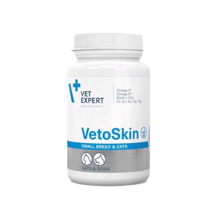 Vetexpert Vetoskin Small Breeds and Cats- papildai odai ir kailiui mažų veislių šunims ir katėms 60 kapsl.