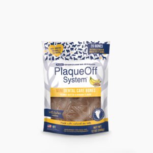 PlaqueOff dantų priežiūros skanėstai žemės riešutų sviesto ir bananų skonio 340 g