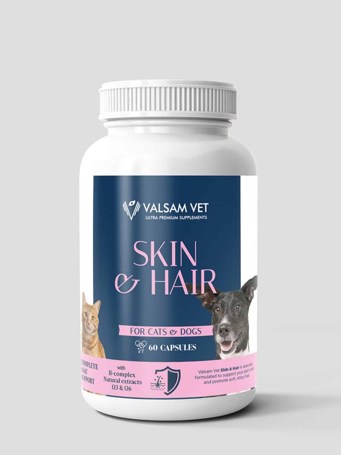 Valsam Vet SKIN & HAIR – odos ir kailio papildas šunims ir katėms 60 kaps.